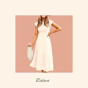 Zesica Gorgeous Knit Flutter Sleeve  Tiered Midi Midi With Side Pockets